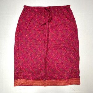 Harold's 100% Silk Skirt Womens 6 Paisley Pink Elastic Knee Colorful Slit EUC